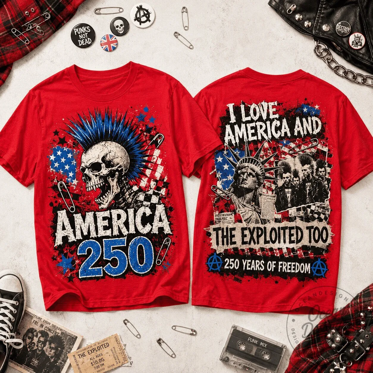 CM Punk America 250 Exploited Skull Patriotic Red T-Shirt