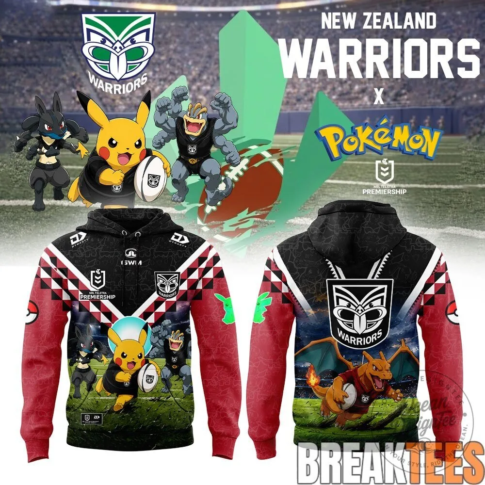 New Zealand Warriors Rugby League Pokemon Pikachu Charizard Hoodie