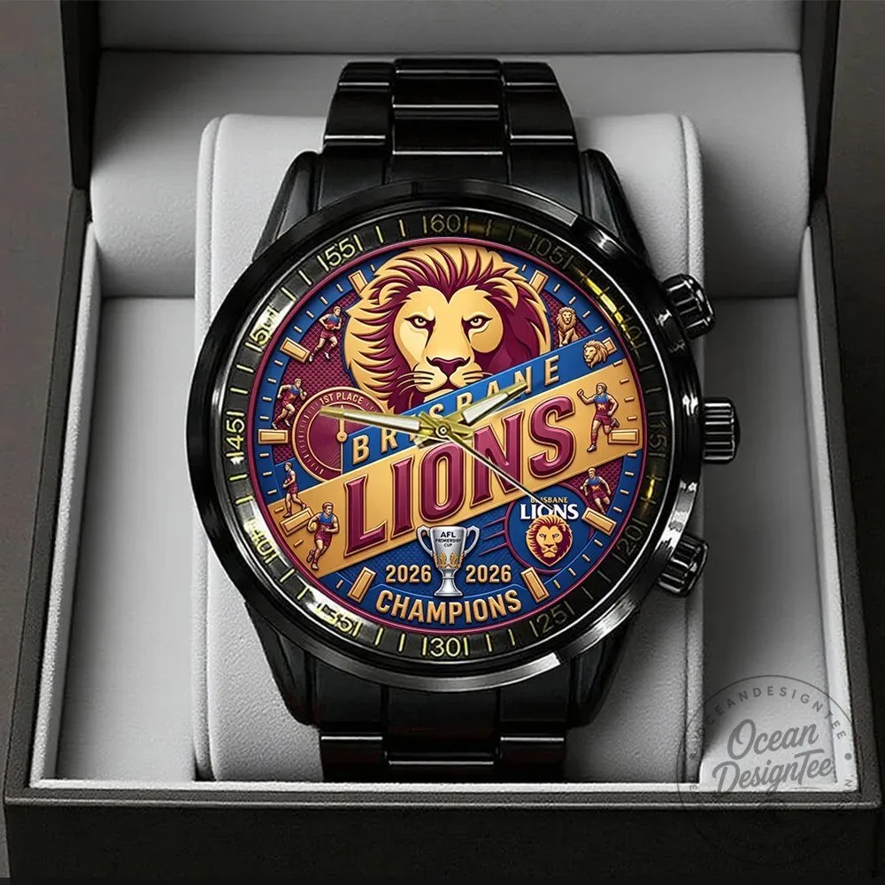 Brisbane Lions AFL Champions Black Stainless Steel Watch