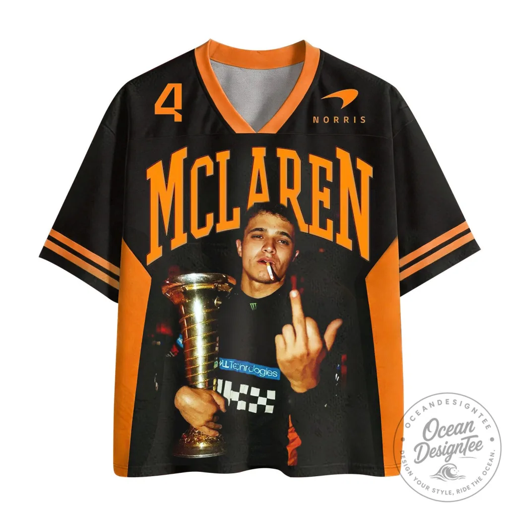 Lando Norris McLaren Formula One Racing Black and Orange Jersey Lando Norris McLaren Formula One Racing Black and Orange Jersey