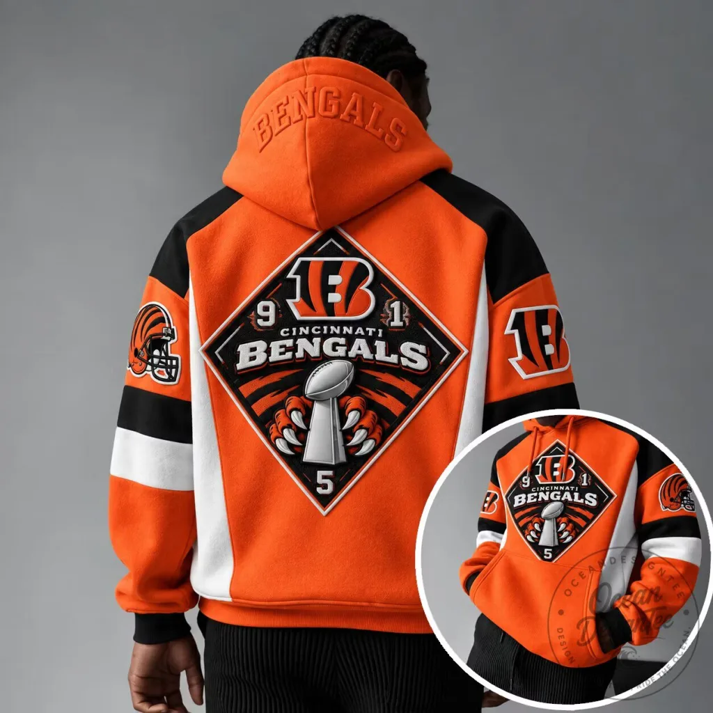 Cincinnati Bengals Super Bowl LIX Football Team Orange Black White Hoodie Cincinnati Bengals Super Bowl LIX Football Team Orange Black White Hoodie