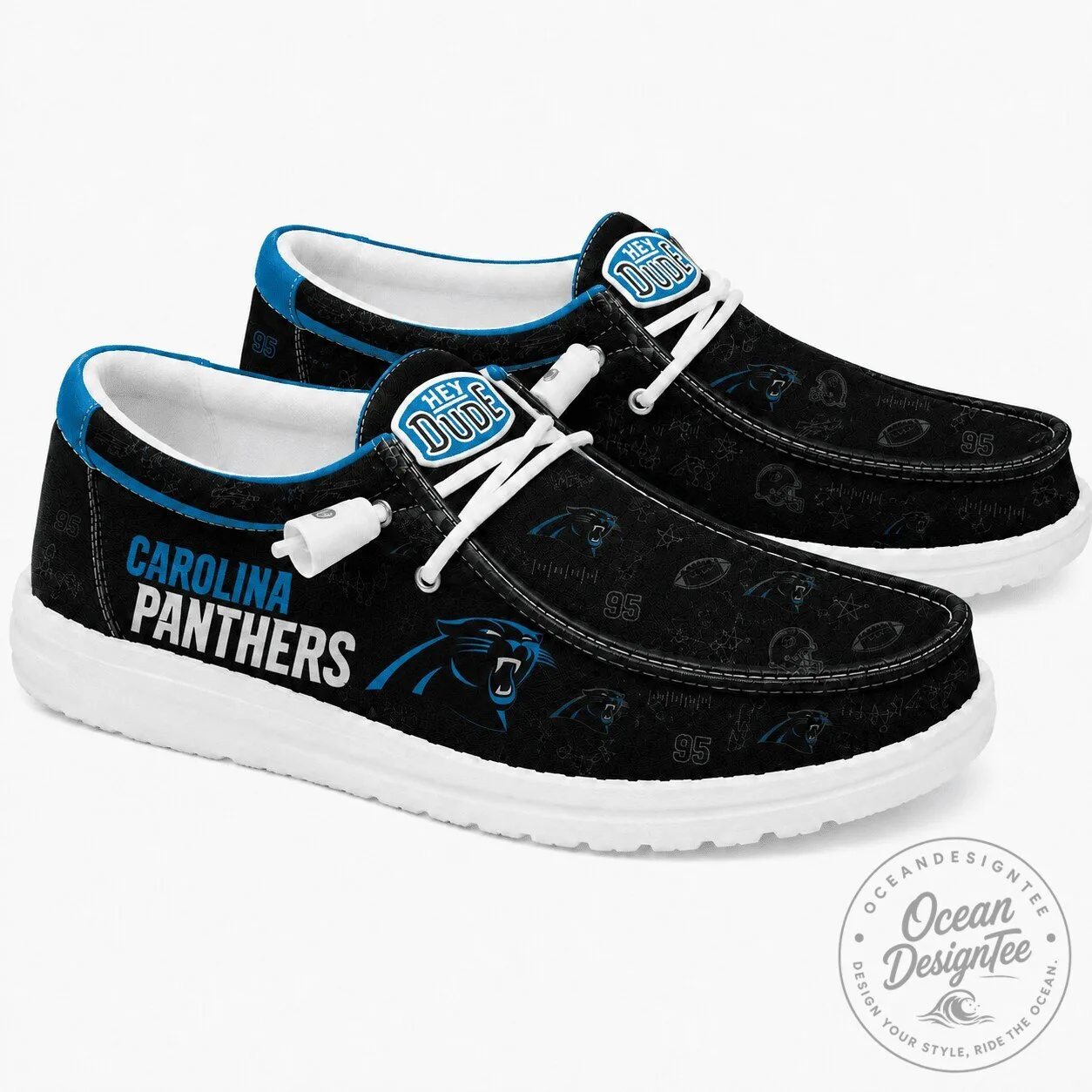 Carolina Panthers NFL Team Logo Patterned Black Loafer Shoes