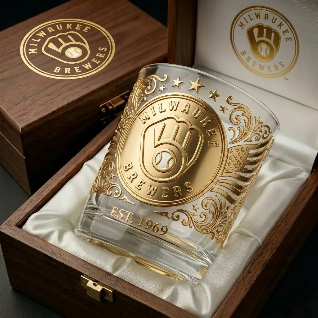 Milwaukee Brewers Baseball Team Gold Edition Whiskey Drinking Glass