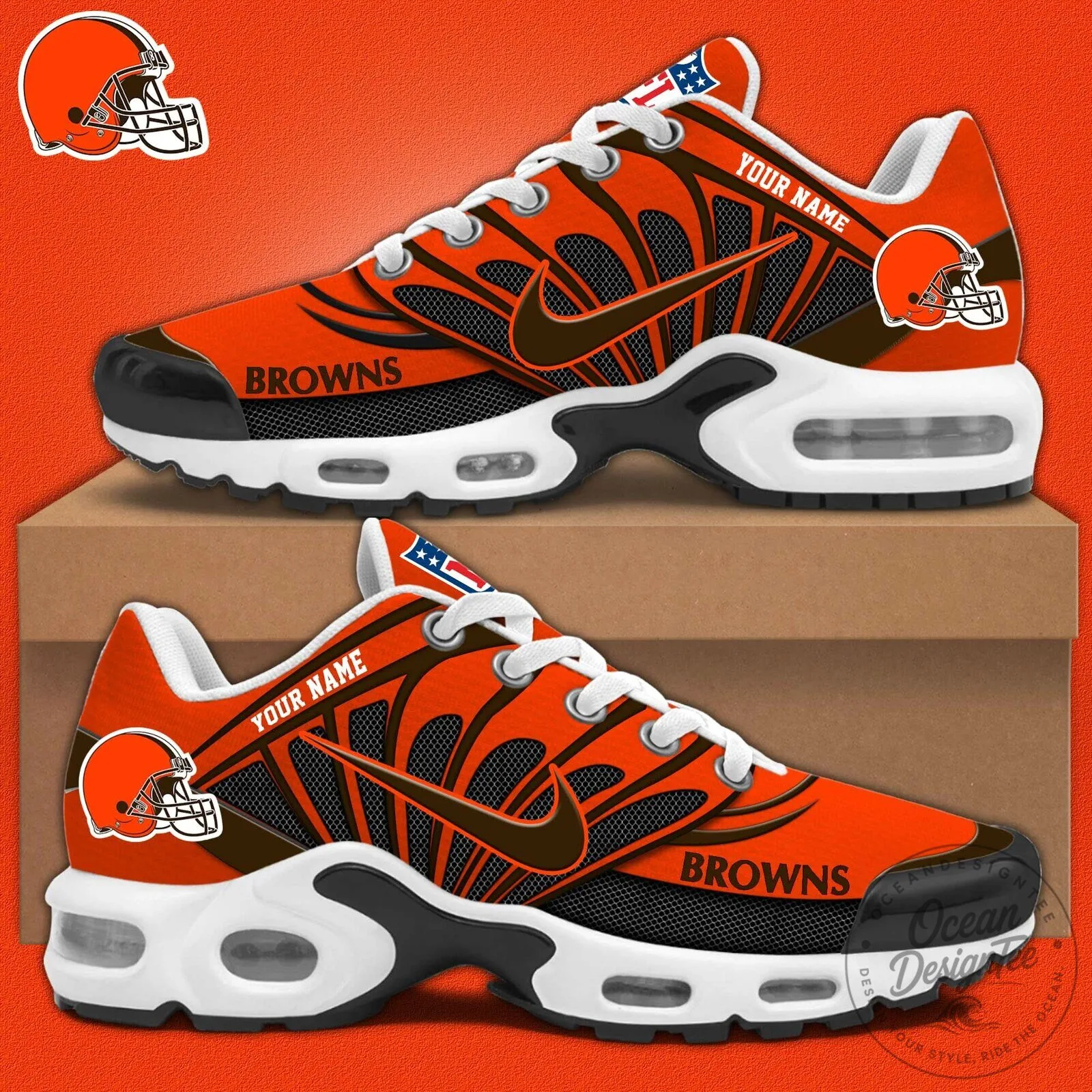 Cleveland Browns Personalized Orange and Brown Air Max Sneakers