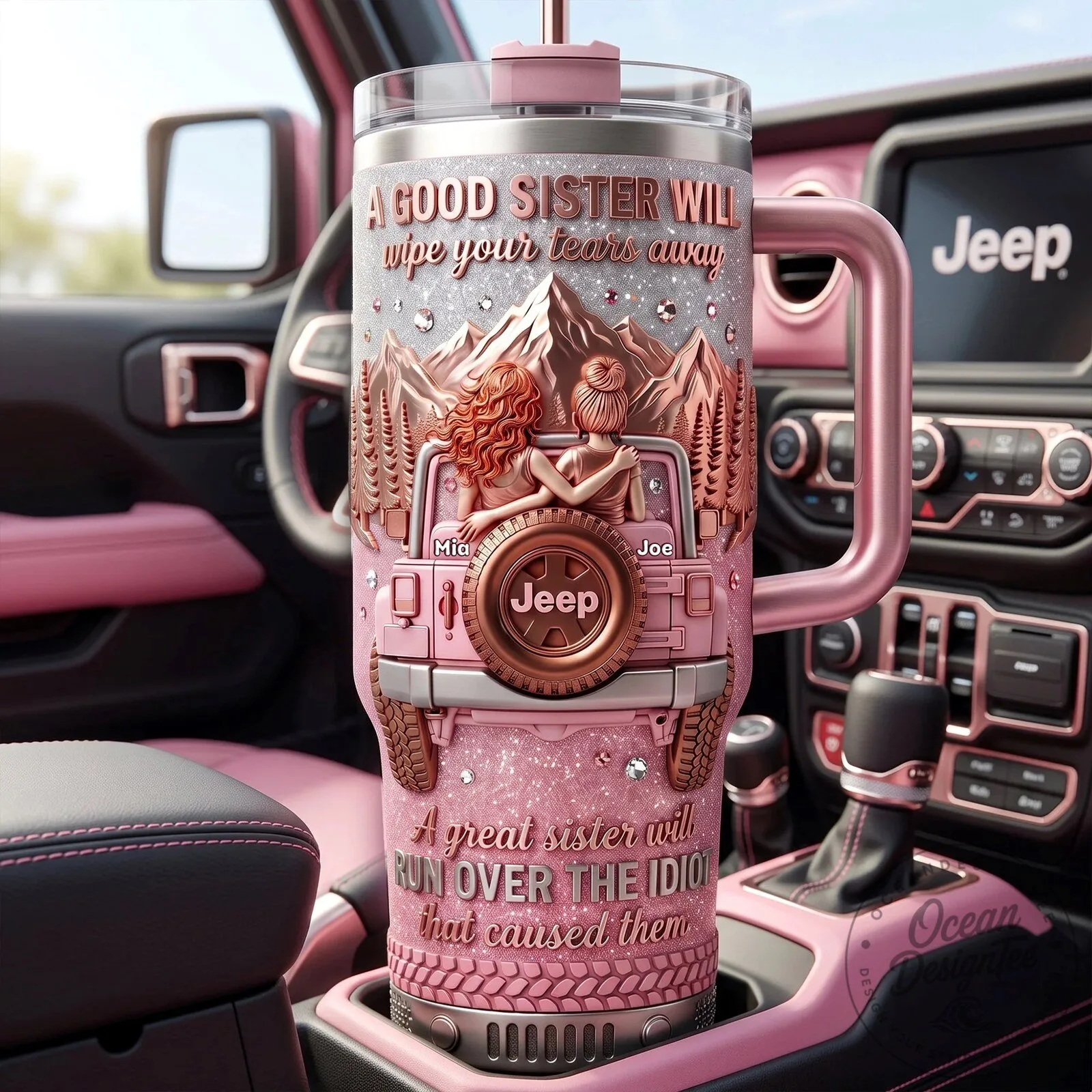 Jeep Off-Road Sisters Personalized 40oz Tumbler with Handle