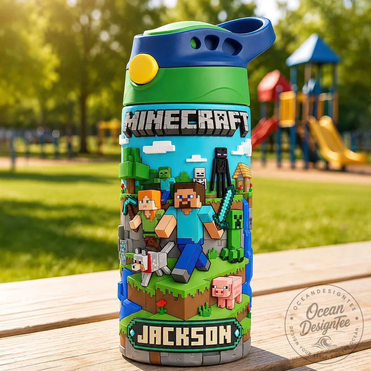 Minecraft Personalized Kids Water Bottle - Custom Name Video Game Drinkware Gift
