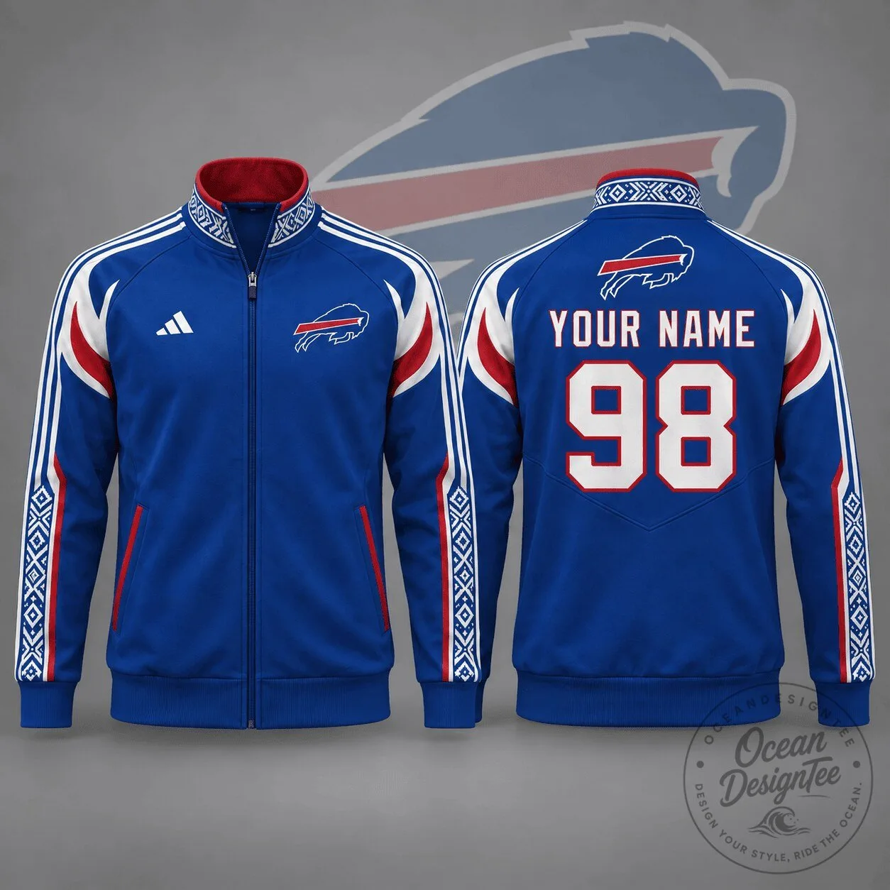 Buffalo Bills Personalized Royal Blue Track Jacket with Nordic Pattern