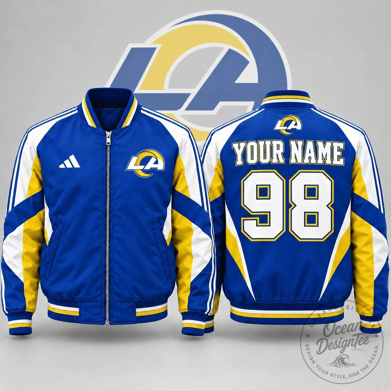Los Angeles Rams Personalized Bomber Jacket with Custom Name and Number