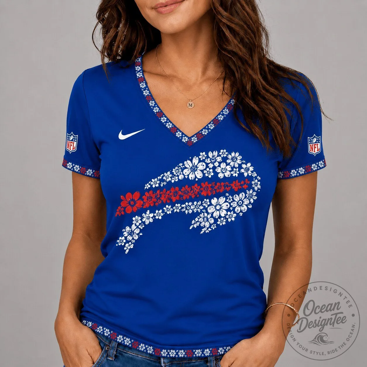 Buffalo Bills Floral Logo V-Neck T-Shirt
