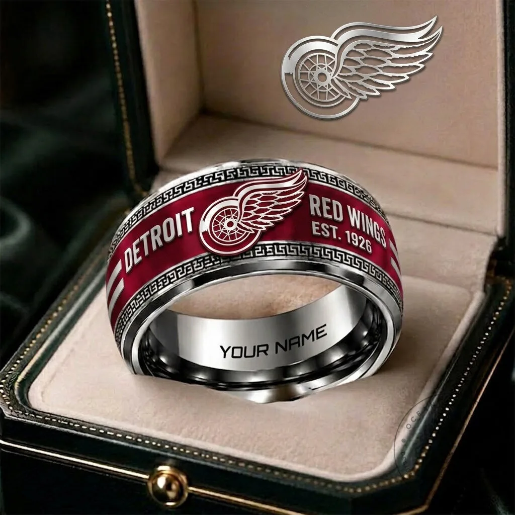 Detroit Red Wings Personalized Stainless Steel Ring