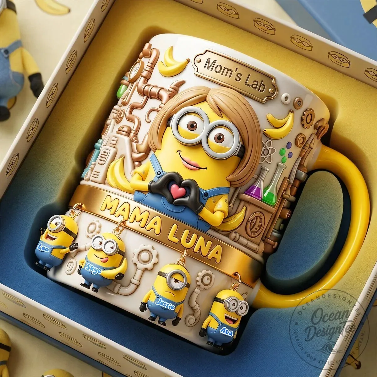 Minions Mom's Lab Personalized Coffee Mug, Mama Luna Minion Character Cup