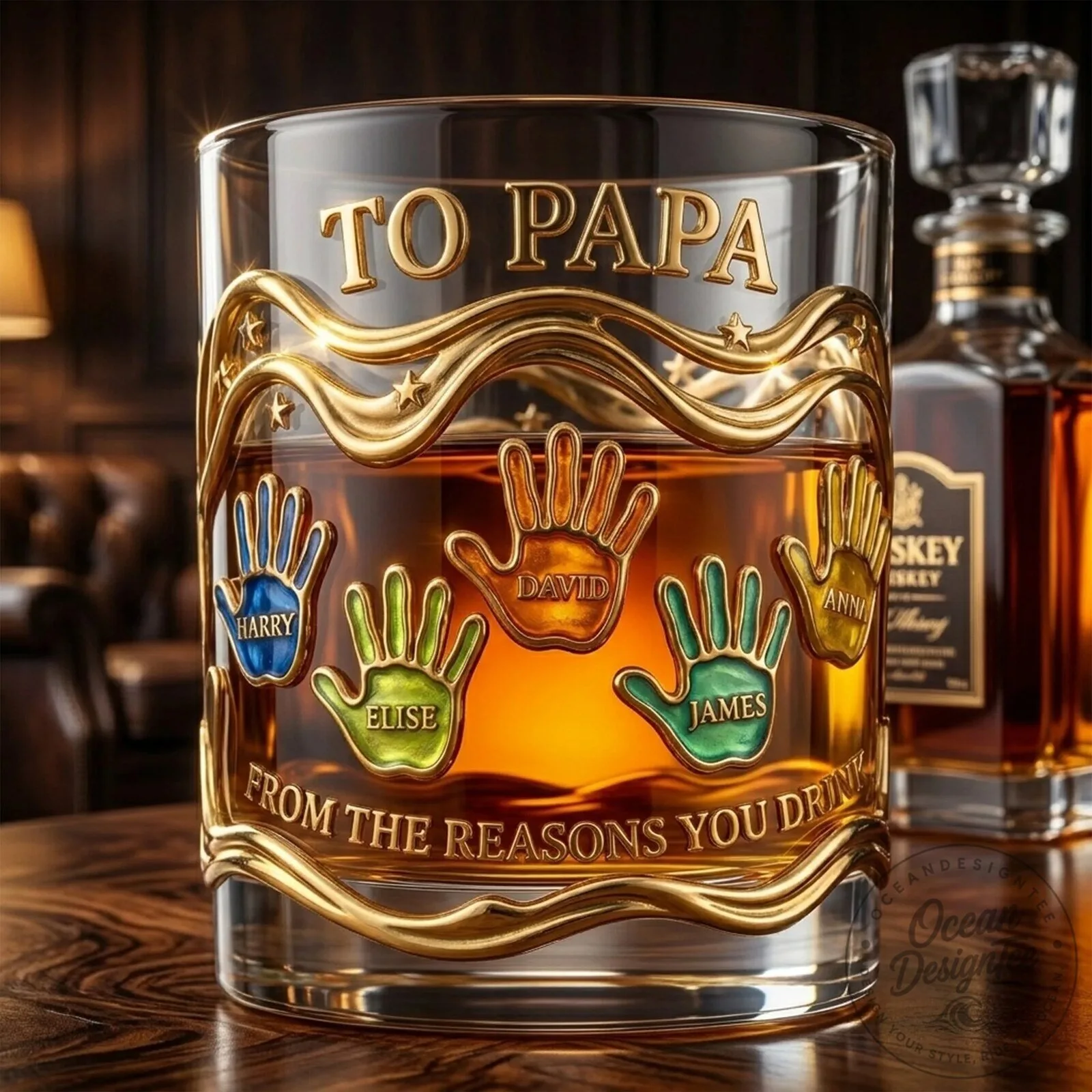 Personalized Papa's Reasons You Drink Whiskey Glass with Custom Handprints