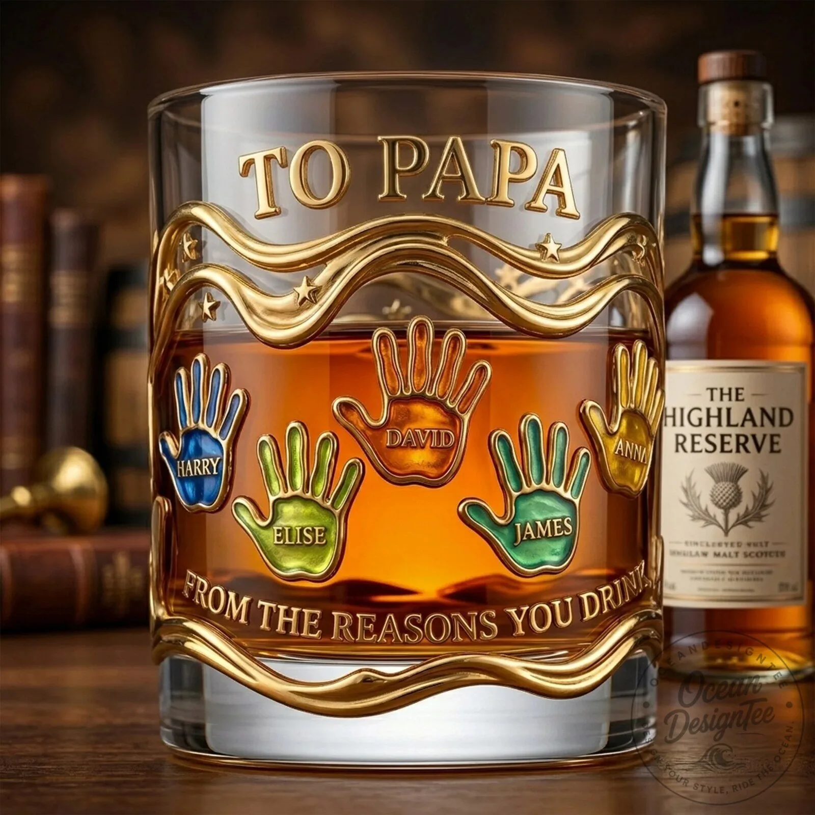 Personalized Papa's Reasons You Drink Whiskey Glass with Custom Handprints 10 Personalized Papa