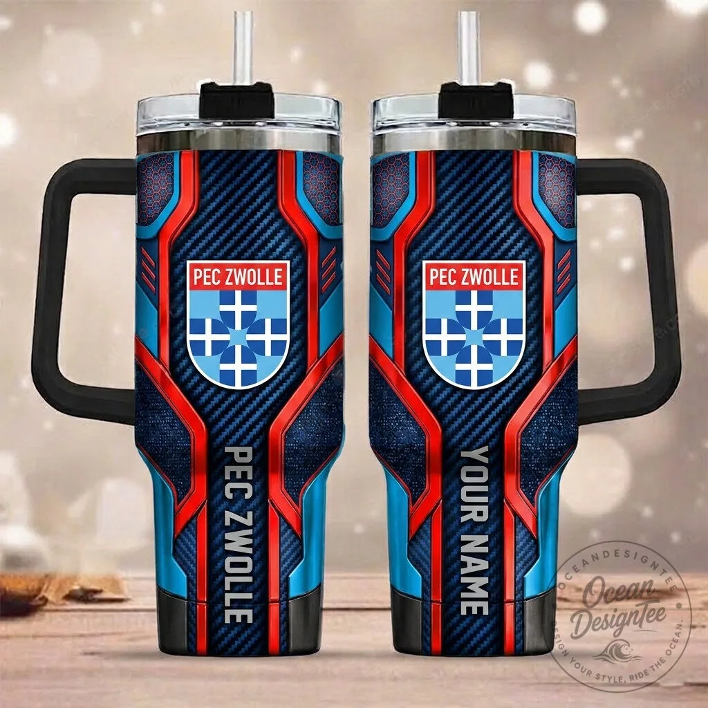 PEC Zwolle Football Club Blue and Red Pattern Insulated Travel Tumbler