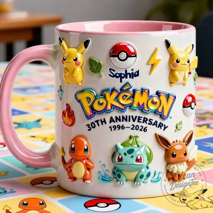 Pokemon 30th Anniversary Pikachu Charmander Bulbasaur Eevee Mug