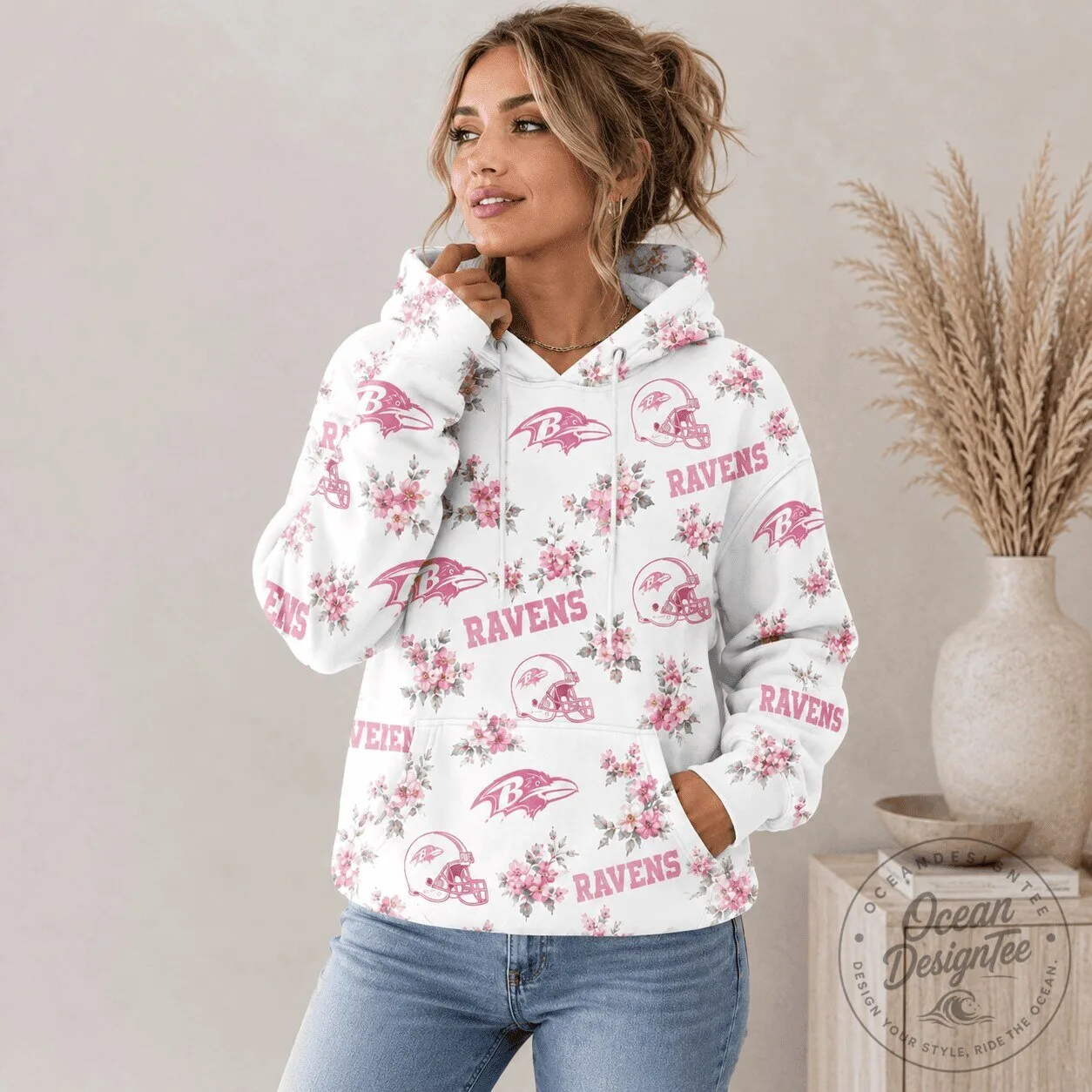 Baltimore Ravens Pink Floral Pattern Women's Hoodie