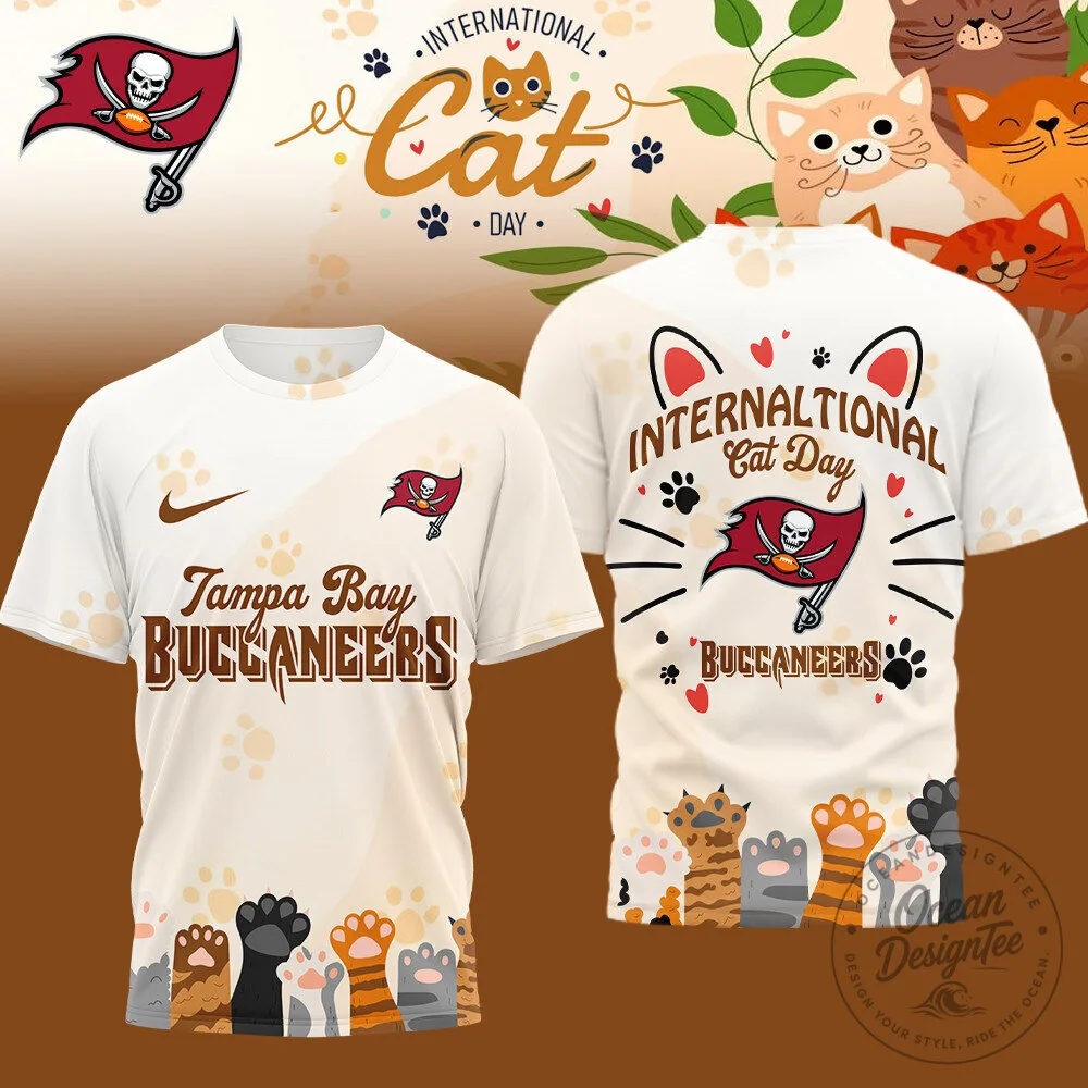 Tampa Bay Buccaneers International Cat Day White Football Fan T-Shirt