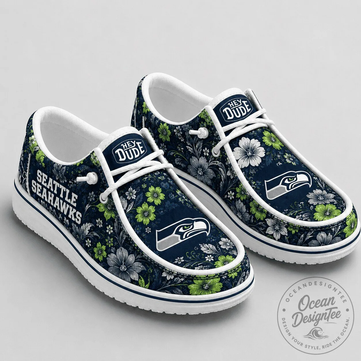 Seattle Seahawks Floral Pattern Casual Loafer Shoes