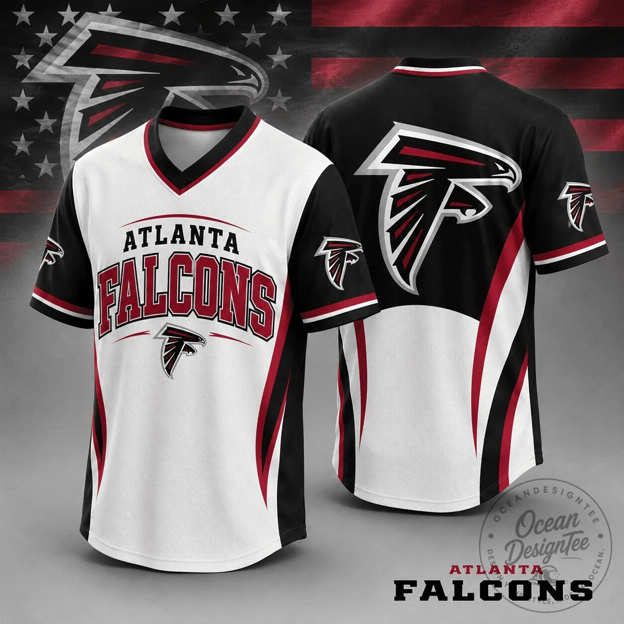 Atlanta Falcons National Football League Team Spirit V-Neck Baseball Jersey