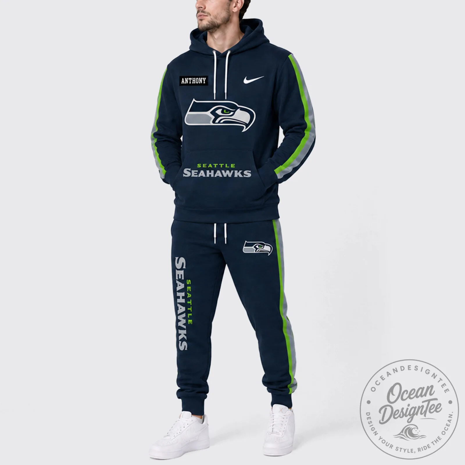 Seattle Seahawks Personalized Name Football Team Hoodie and Sweatpants Set