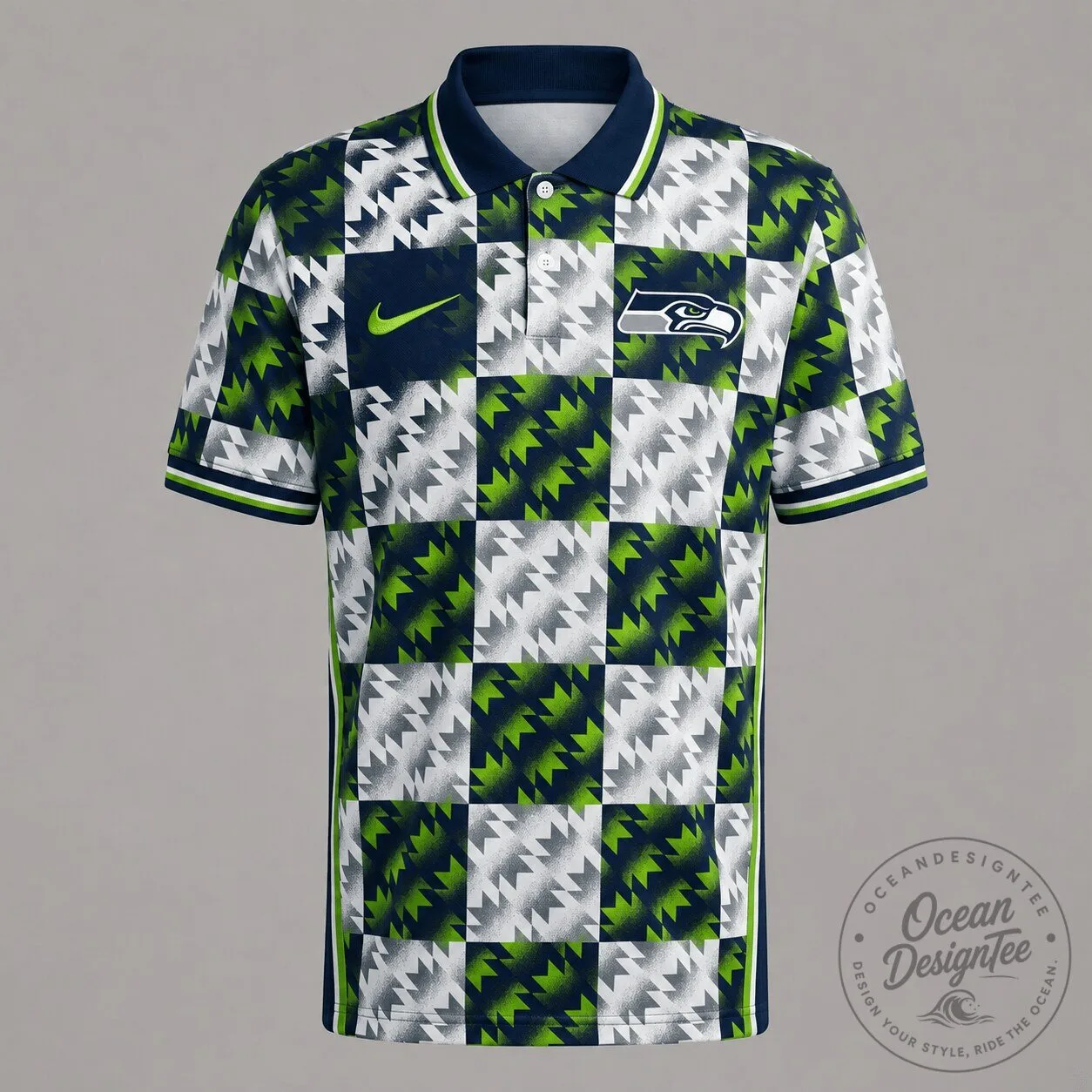 Seattle Seahawks National Football League Men's Retro Geometric Pattern Polo Shirt 2 Seattle Seahawks National Football League Men's Retro Geometric Pattern Polo Shirt