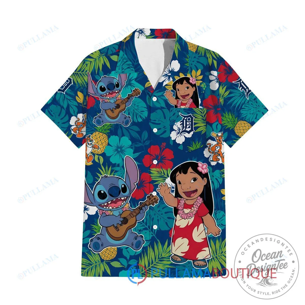 Detroit Tigers Lilo and Stitch Tropical Hawaiian Shirt