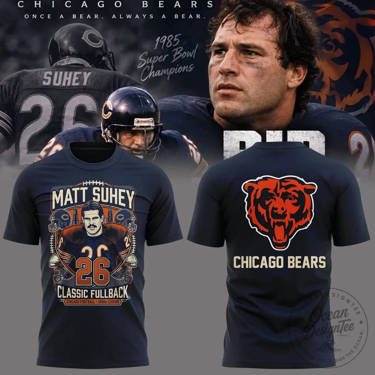 Matt Suhey Chicago Bears Shirt 1985 Super Bowl Champions Classic Fullback 2 Matt Suhey Chicago Bears Shirt 1985 Super Bowl Champions Classic Fullback