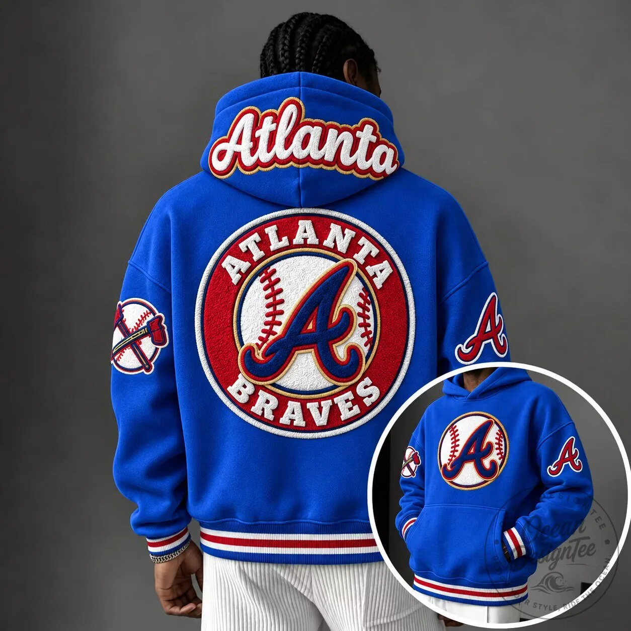 Atlanta Braves Baseball Team Logo Royal Blue Embroidered Hoodie