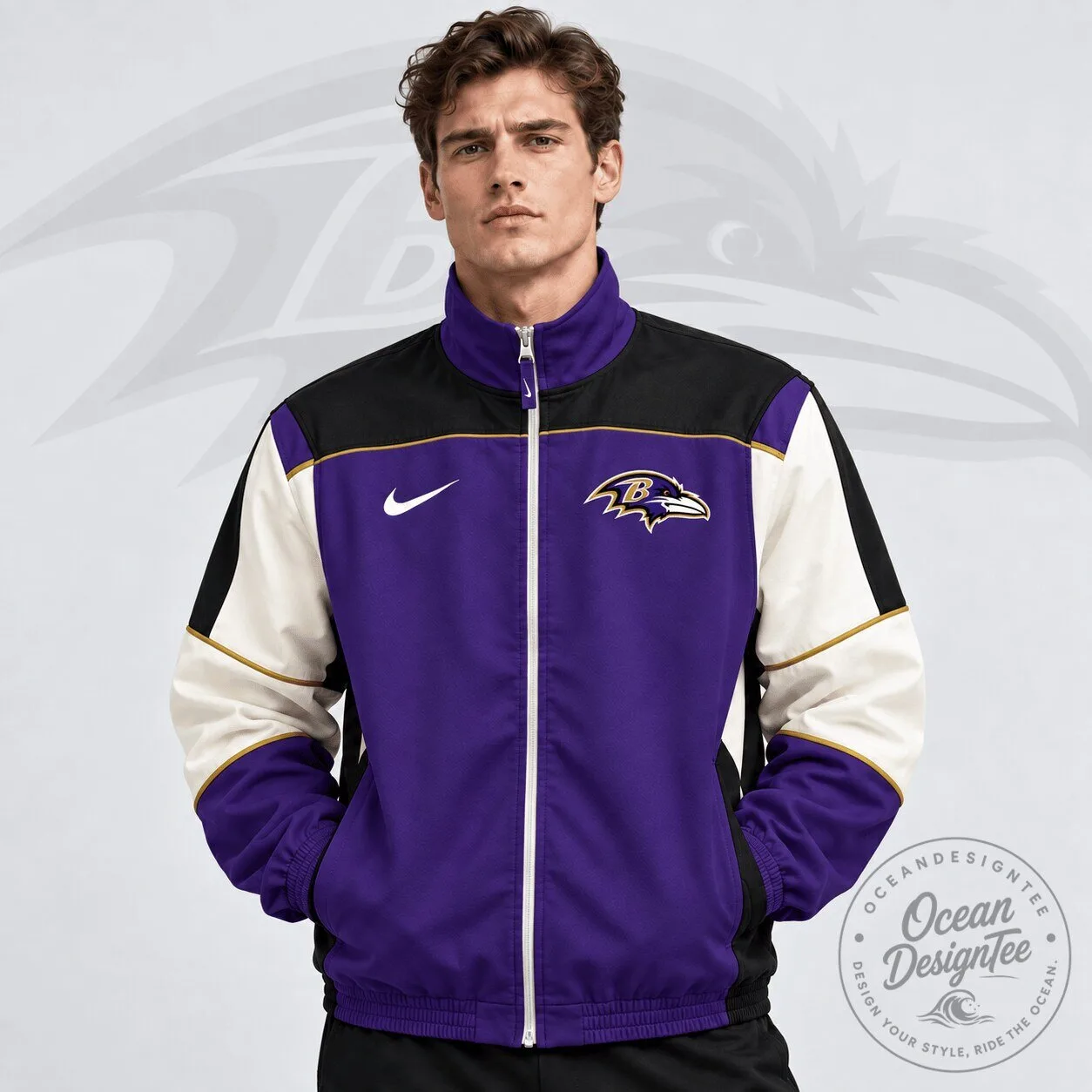 Baltimore Ravens NFL Team Crest Retro Color Block Full Zip Windbreaker Jacket