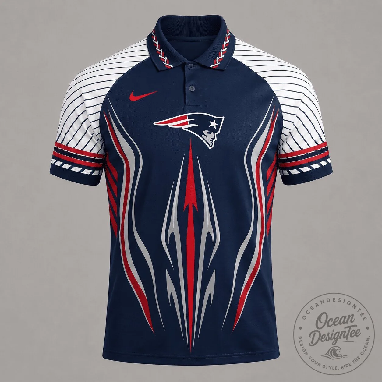New England Patriots National Football League Flame Stripe Athletic Polo Shirt