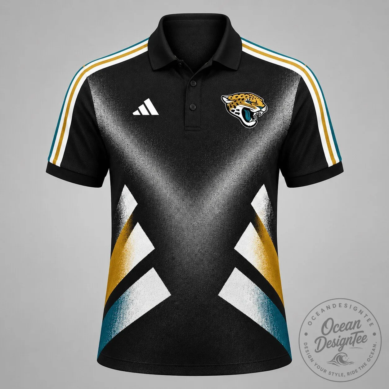 Jacksonville Jaguars NFL Fan Polo Shirt, Geometric Pattern, Black and Gold