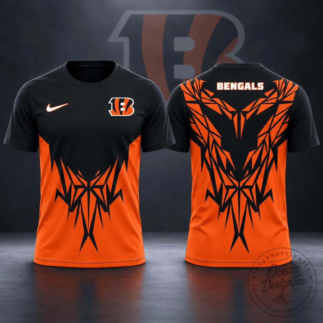 Cincinnati Bengals NFL Fan Shirt Tribal Graphic Black Orange Football Apparel