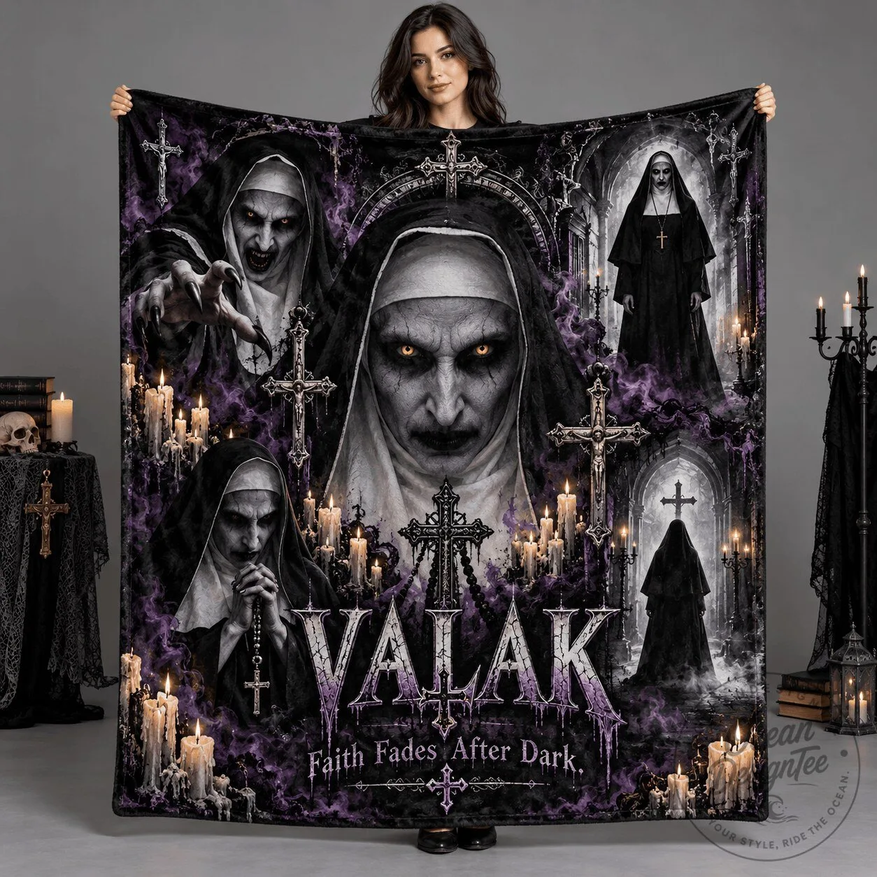 Valak The Nun Horror Movie Purple Portrait Fleece Blanket