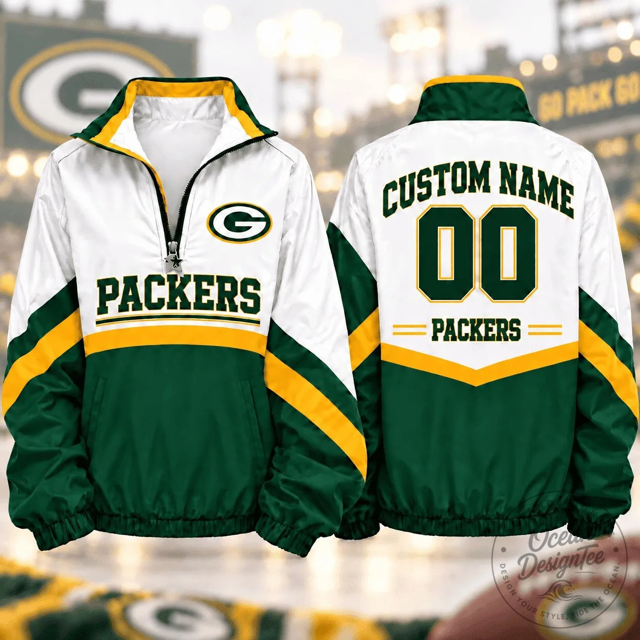 Custom Name and Number Quarter Zip Pullover Jacket for Green Bay Packers Fans