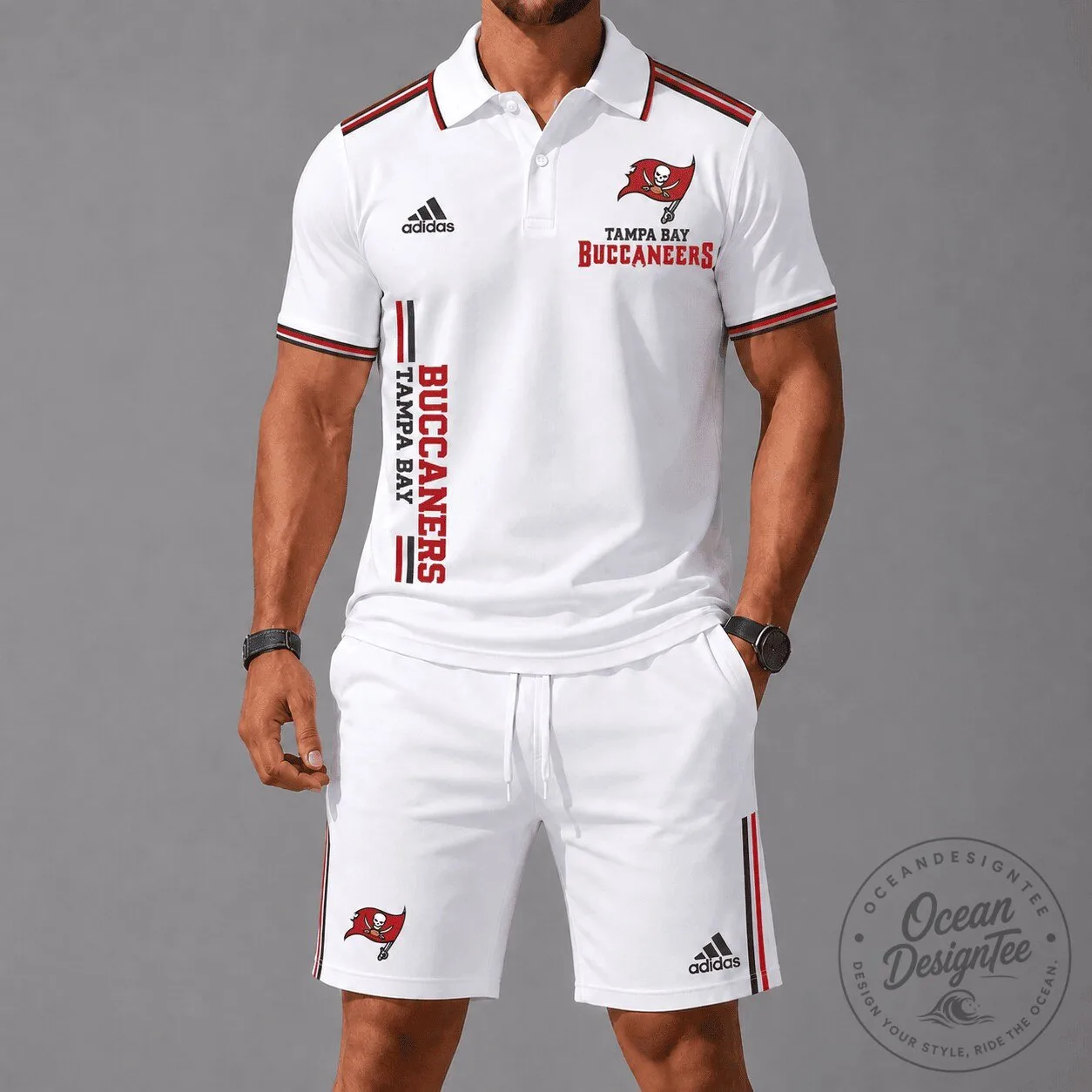 Tampa Bay Buccaneers Men's White Polo Shirt and Shorts Set