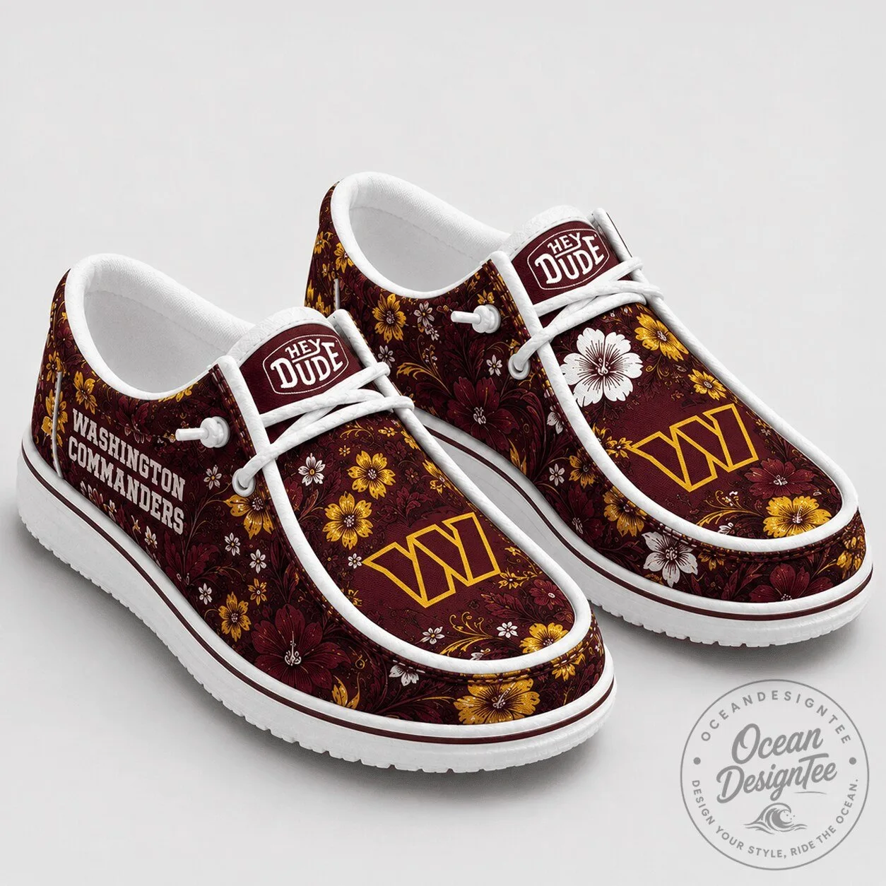 Casual Loafer Shoes with Floral Design for Washington Commanders Football Team