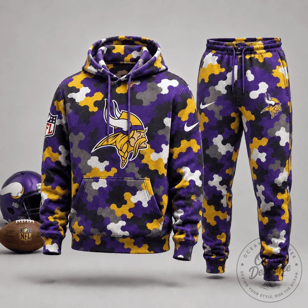 Minnesota Vikings NFL Camouflage Pattern Hoodie and Jogger Pants Set