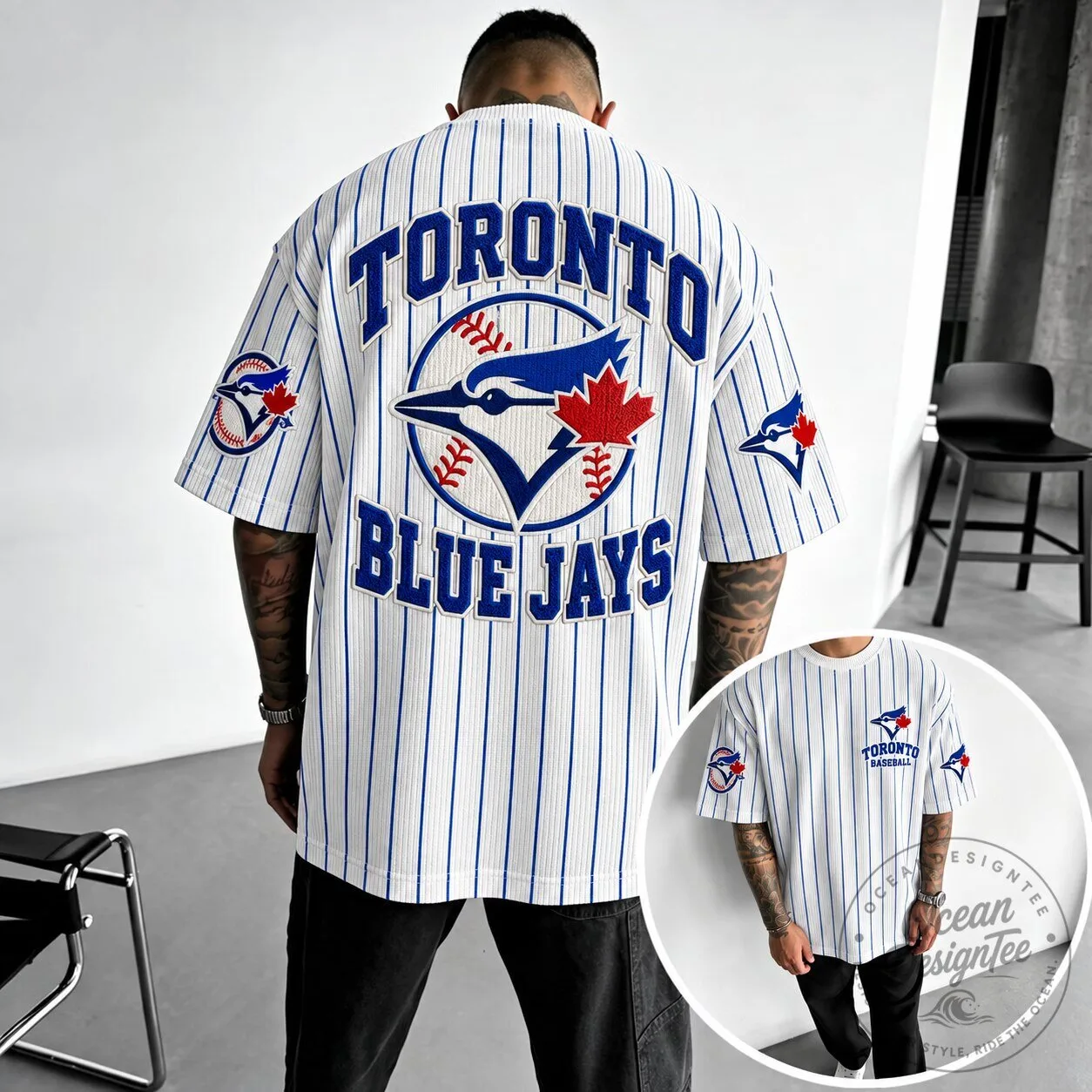 Toronto Blue Jays Baseball Team Vertical Stripe Short Sleeve Baseball Jersey