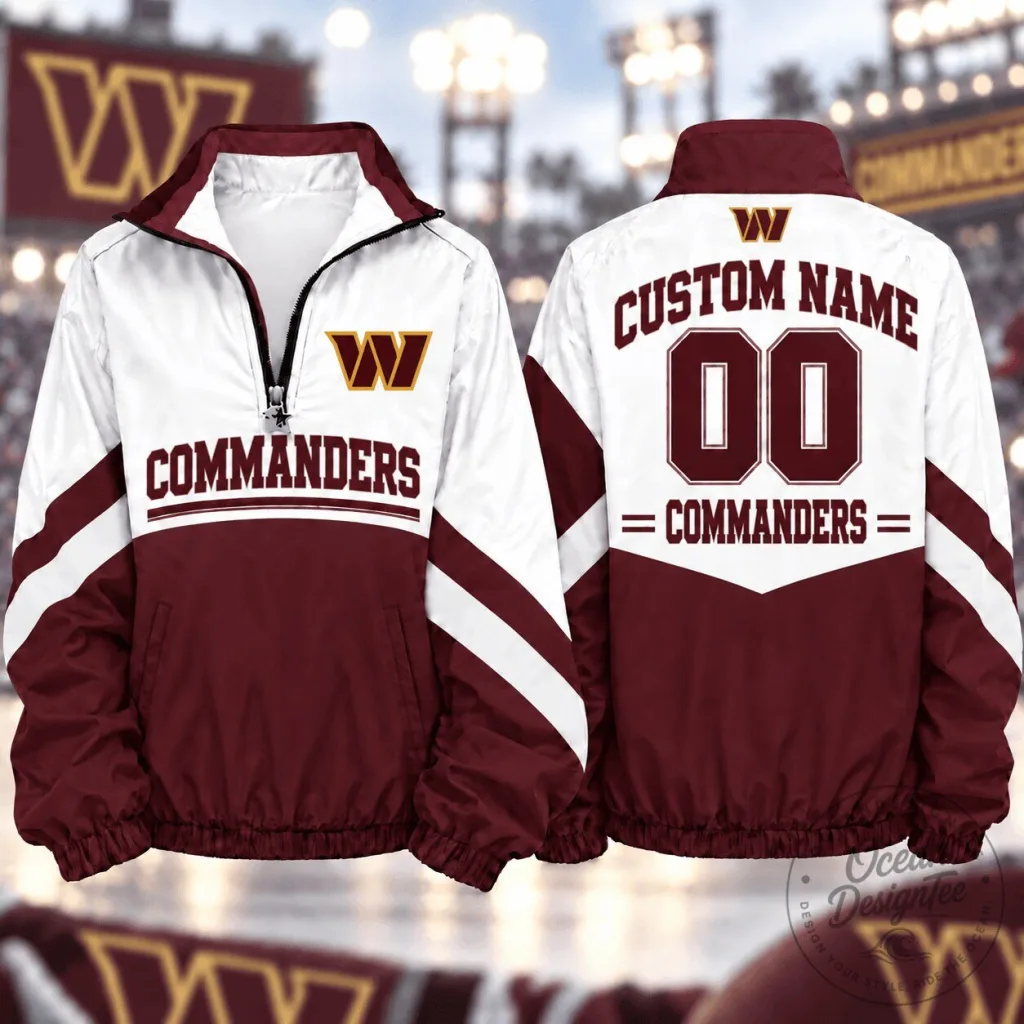 Washington Commanders NFL Football Team Custom Name and Number Quarter Zip Jacket Washington Commanders NFL Football Team Custom Name and Number Quarter Zip Jacket