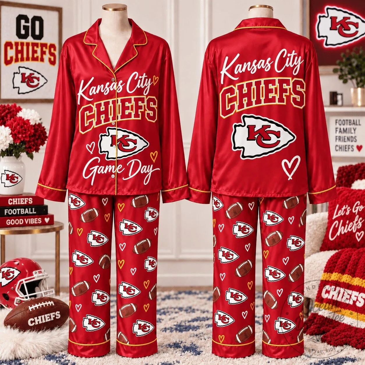 Women's Red Pajama Set for Game Day featuring Kansas City Chiefs
