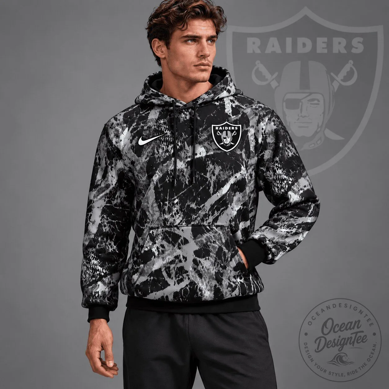 Las Vegas Raiders Distressed Brush Camouflage Pullover Hoodie