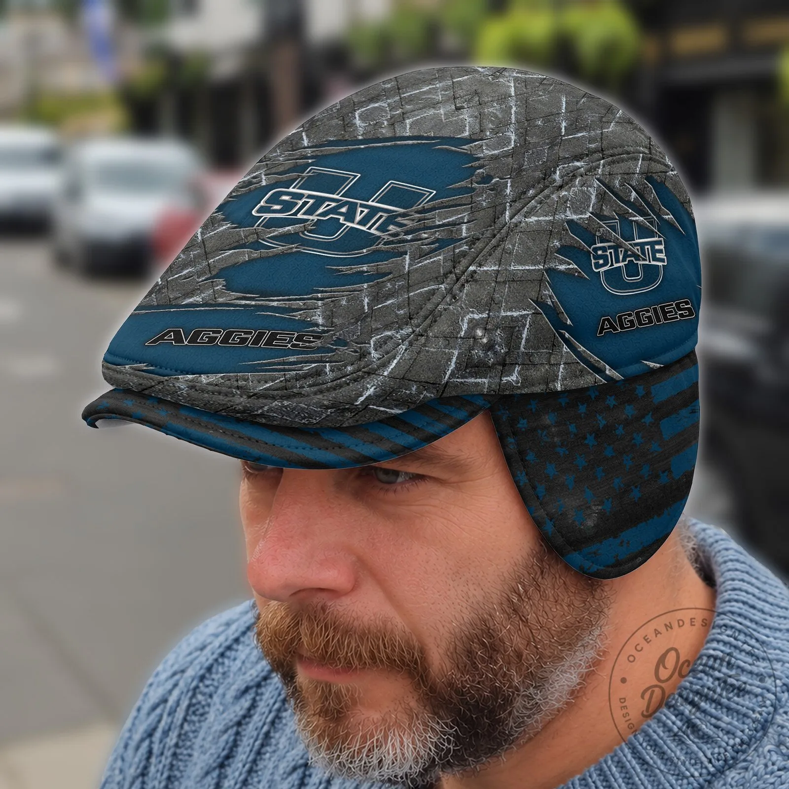Utah State Aggies Distressed Camouflage Flat Cap with Ear Flaps