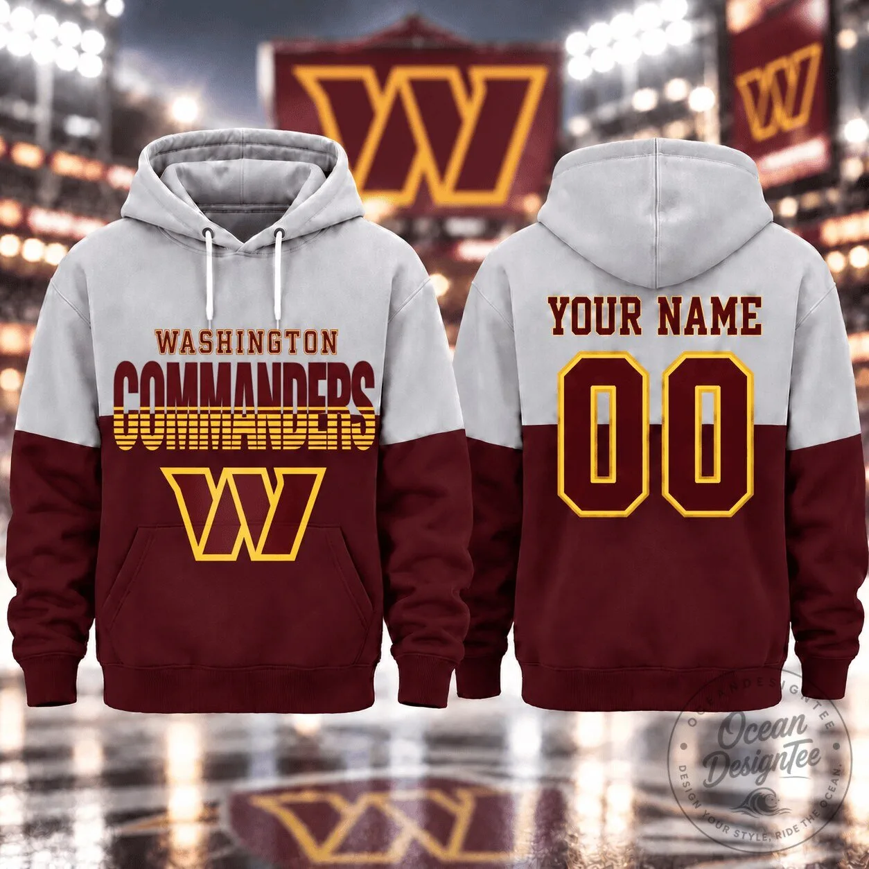 Washington Commanders Football Team Personalized Varsity Stripe Hoodie