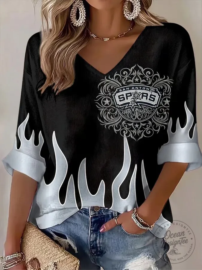San Antonio Spurs Basketball Fan Shirt with Flame Graphic Design