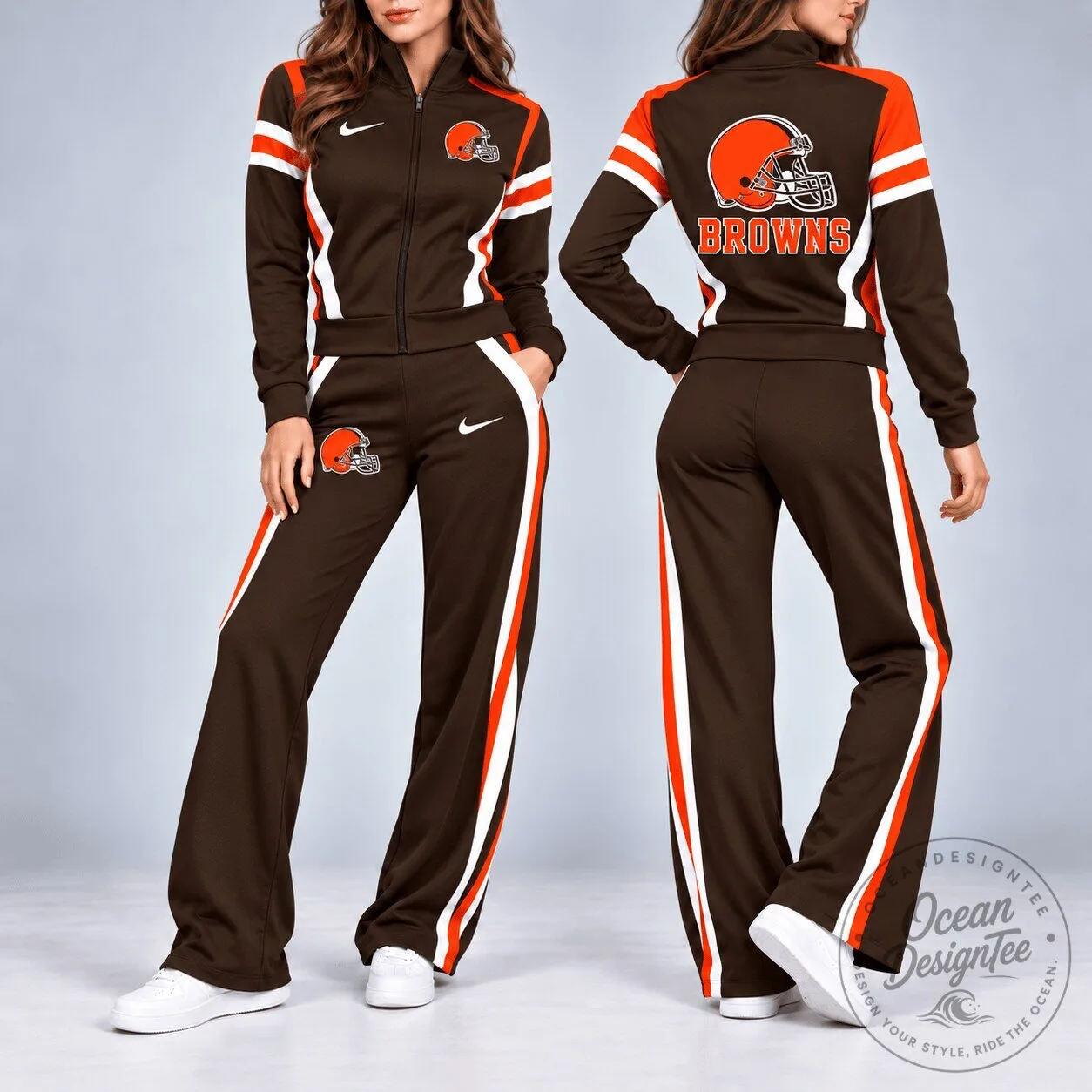 Cleveland Browns National Football League Team Logo Brown Tracksuit Jacket and Pants Set