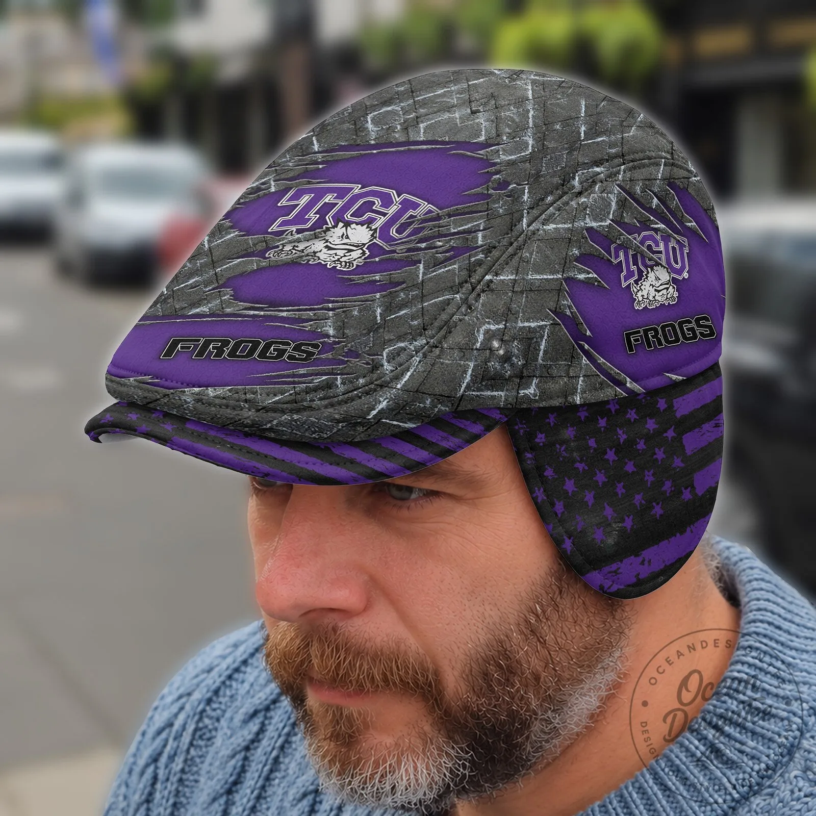 TCU Horned Frogs NCAA Flat Cap with Foldable Ear Flaps
