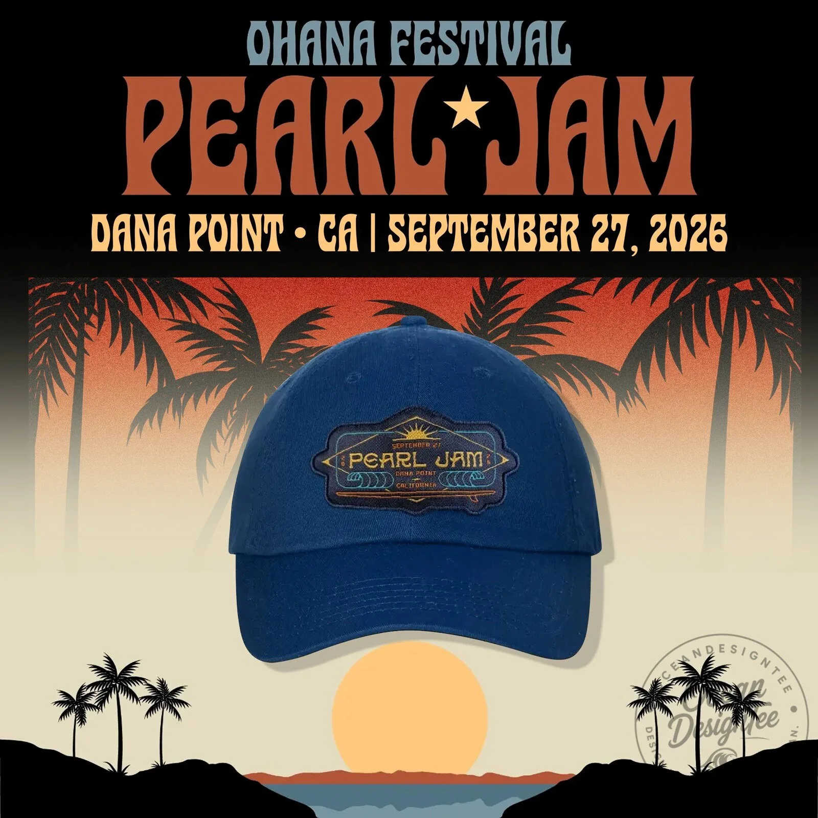 Pearl Jam Ohana Festival Dana Point 2026 Concert Embroidered Cap Hat