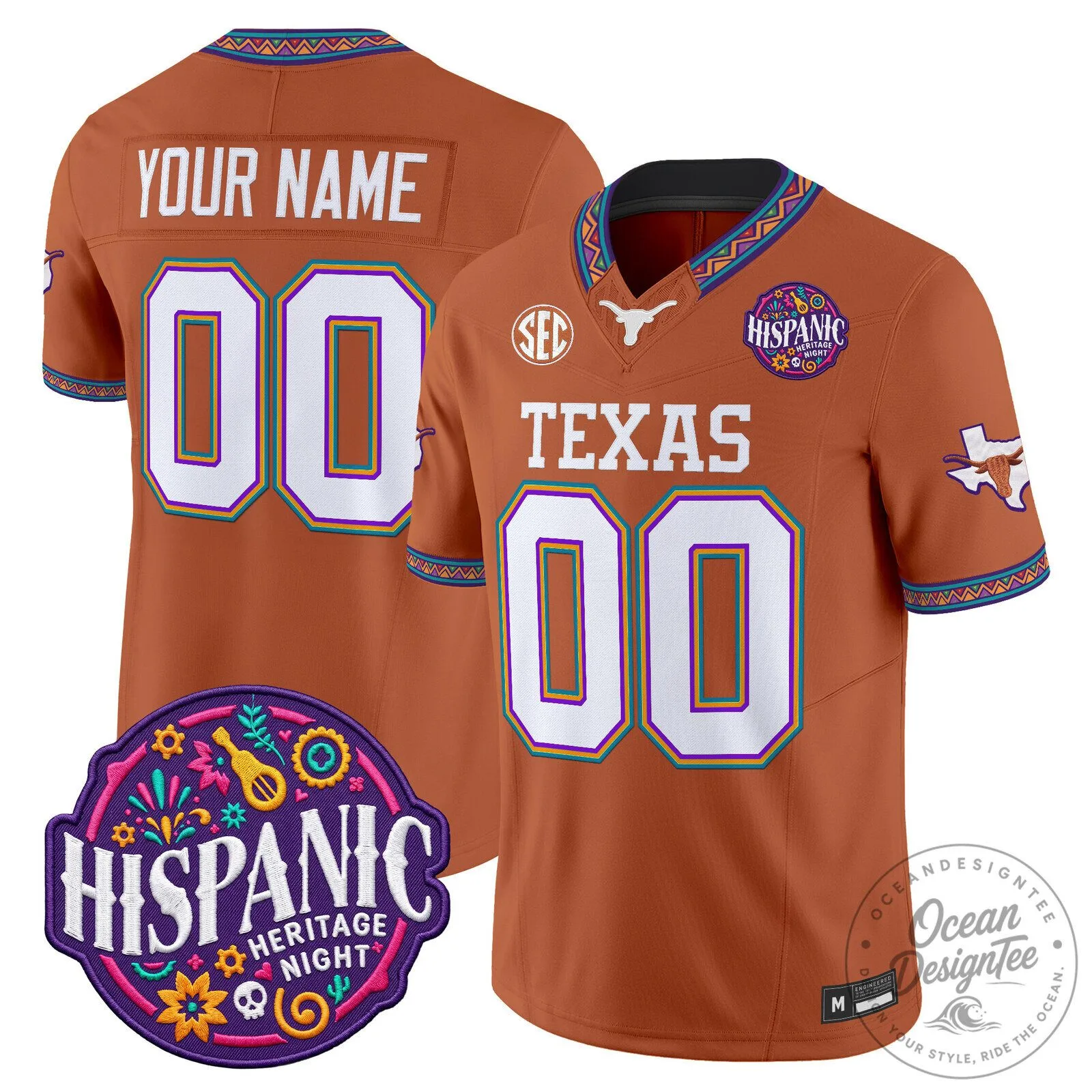 Custom Football Jersey for Hispanic Heritage Night - Texas Longhorns