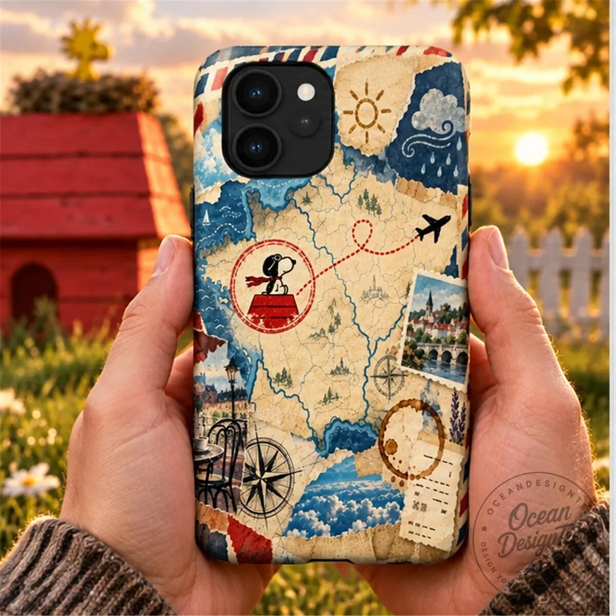 Snoopy Somewhere Over France Travel Map Phone Case