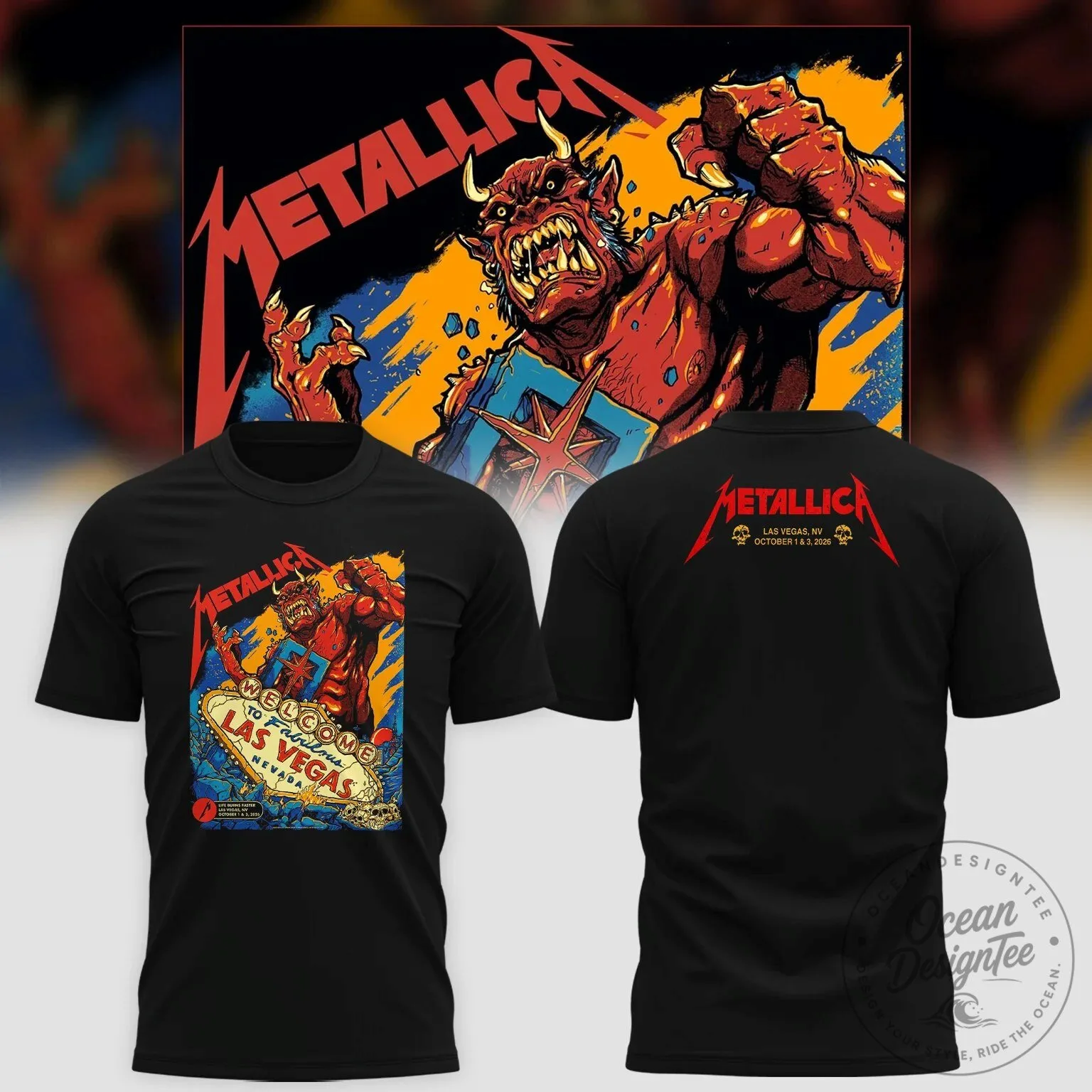 Metallica Life Burns Faster 2026 Las Vegas Pop Up Shop Concert Black T-Shirt